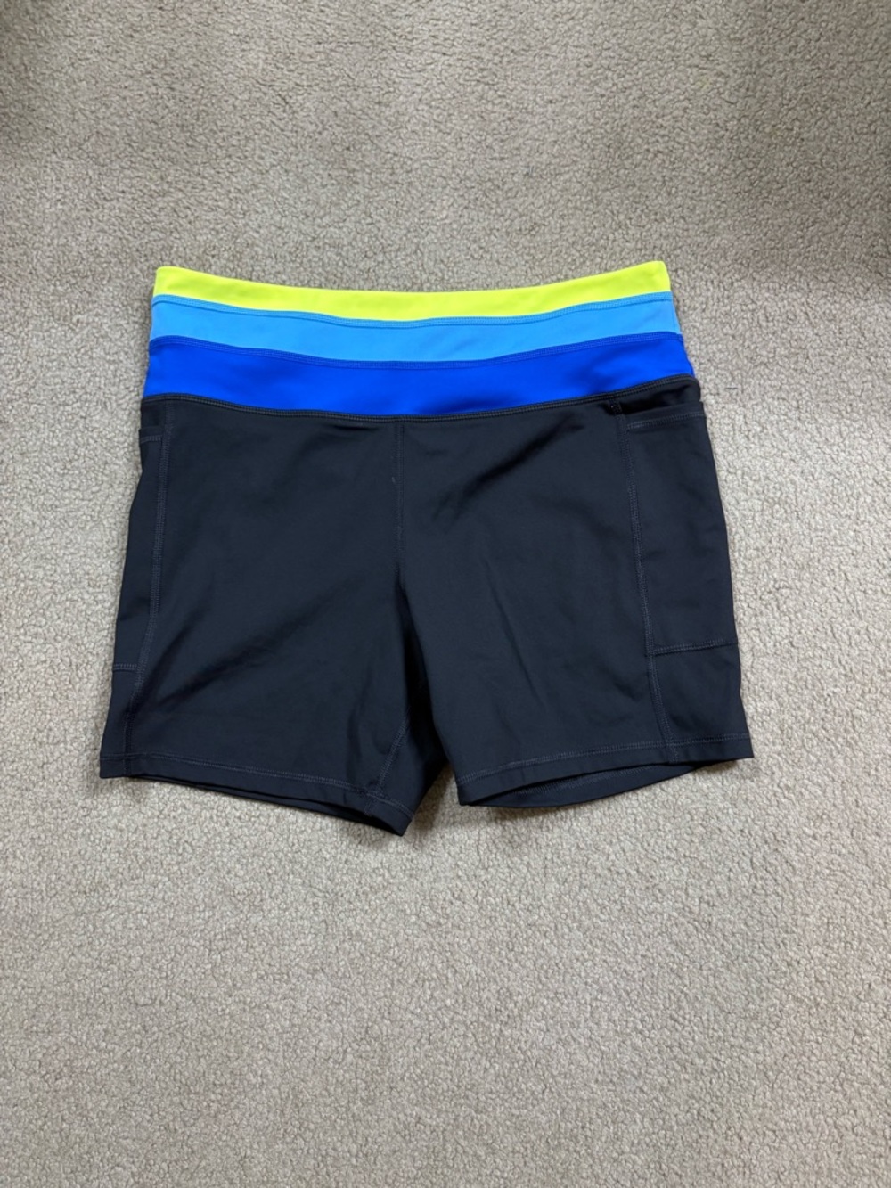 Women's Black Bike Shorts with Color-Block Waistband